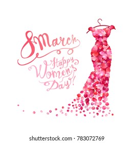 Happy woman's day! 8 March holiday. Dress of pink rose petals