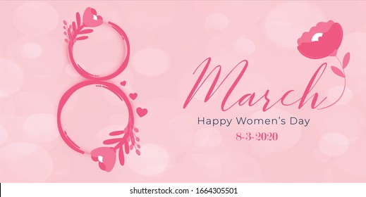 "Happy Woman's day" 8 Marsh Woman's day background, post card, gift, pink vector with date and greetings "Happy Woman's day"