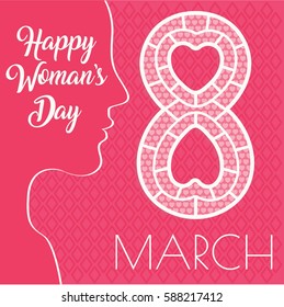 Happy Woman's day background with woman line vector