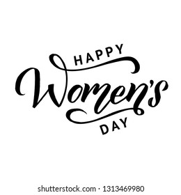 Happy Woman's Day calligraphy design on square white background. Vector illustration. Woman's Day greeting calligraphy design in black colors. Template for a poster, cards, banner  Vector illustration