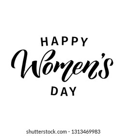 Happy Woman's Day calligraphy design on square white background. Vector illustration. Woman's Day greeting calligraphy design in black colors. Template for a poster, cards, banner  Vector illustration