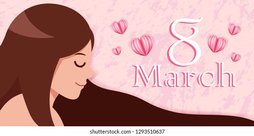 happy womans day concept with heart on the pink background