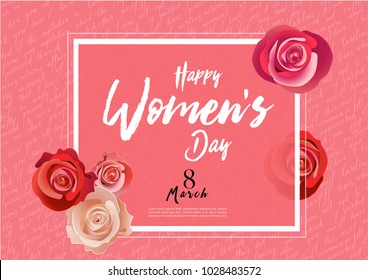 Happy Woman's Day Handwriting text as celebration. 8th March Text card invitation, template. Festivity background. Lettering typography poster. Banner on textured background. Vector illustration.