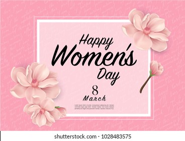 Happy Woman's Day Handwriting text as celebration. 8th March Text card invitation, template. Festivity background. Lettering typography poster. Banner on textured background. Vector illustration.