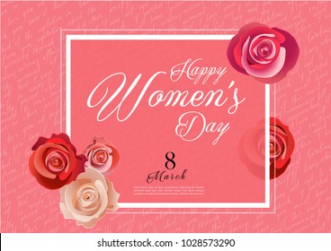 Happy Woman's Day Handwriting text as celebration. 8th March Text card invitation, template. Festivity background. Lettering typography poster. Banner on textured background. Vector illustration.