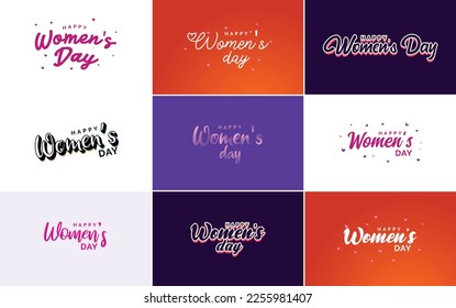 Happy Woman's Day handwritten lettering set for use in greeting or invitation cards. festive tags. and posters modern calligraphy collection on white background