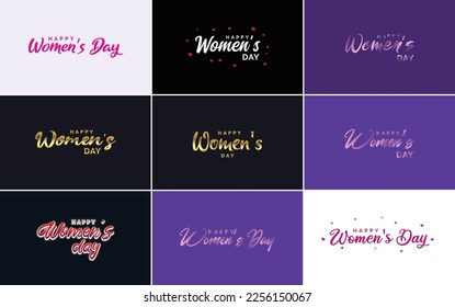 Happy Woman's Day handwritten lettering set for use in greeting or invitation cards. festive tags. and posters modern calligraphy collection on white background