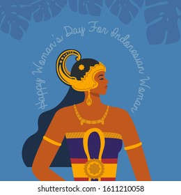 Happy Woman's Day. Indonesian Traditional Dancer For Woman's Day Vector Illustration.