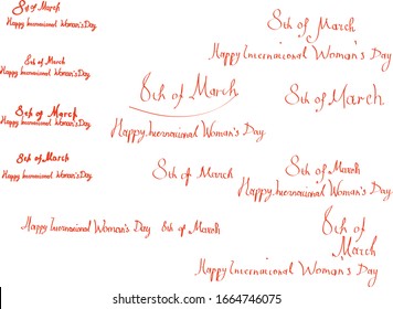 Happy woman's day international 8'th of March greetings original font congratulation text for greeting card individual character letters gothic and writing style holiday wishes spring