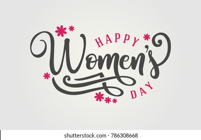 Happy Woman's Day Lettering. Celebration badge for Women's day. Gift Card invitation. Lettering typography poster. Vector Art.