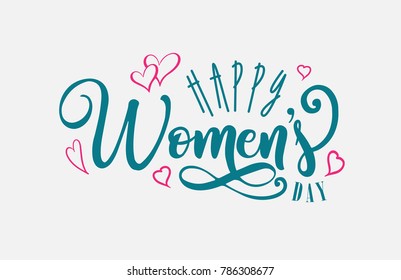 Happy Woman's Day Lettering. Celebration badge for Women's day. Gift Card invitation. Lettering typography poster. Vector Art.