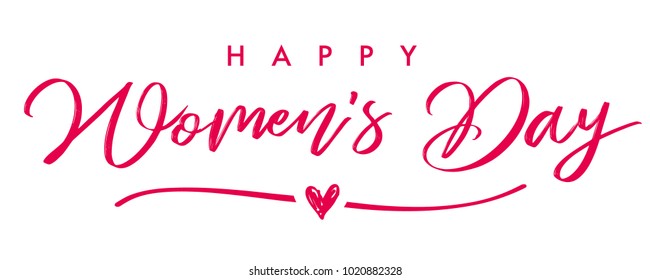 Happy Womans Day March 8 elegant calligraphy banner. Lettering invitations for the International Women's Day, 8 March with text, line and heart