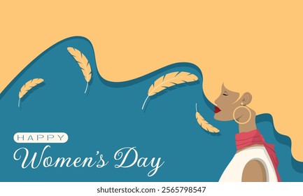 Happy Woman's Day Template. A woman with long flowing hair closes her eyes