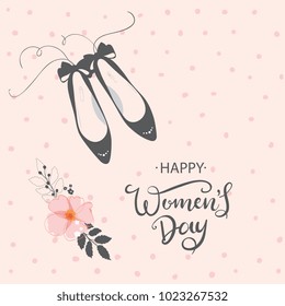 Happy Woman's Day vector design for greeting cards and poster. Hand lettering text isolated on pink background. Design template celebration. Vector illustration.