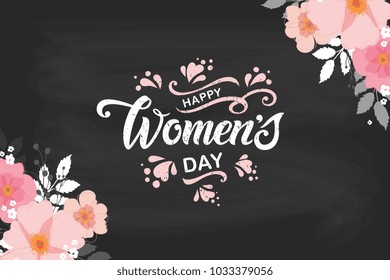 Happy Woman's Day vector design for greeting cards and poster. Hand lettering text isolated. Design template celebration. Vector illustration.