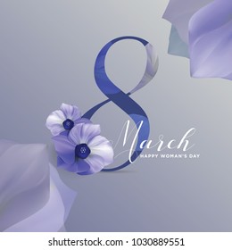 Happy Woman's Day world on 8 March. With flora flower background. For Greeting Card, Postcard, Poster banner website. vector illustration