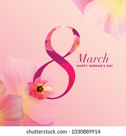 Happy Woman's Day world on 8 March. With flora flower background. For Greeting Card, Postcard, Poster banner website. vector illustration.