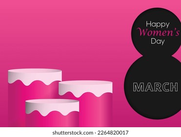 happy woman's march with eight shape pedestal podium background. Minimal wall scene mockup product stage showcase, Promotion display. Abstract vector geometric.