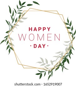 Happy women day (8 marth) greeting card set with realistic vector spring flowers (anemone, crocus, white daffodil) green branches, and typography. 