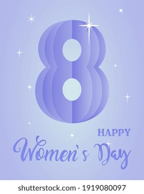 Happy Women Day 8th march holiday greeting card. 3D papercut female symbol