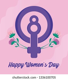 happy women day card with female gender sign