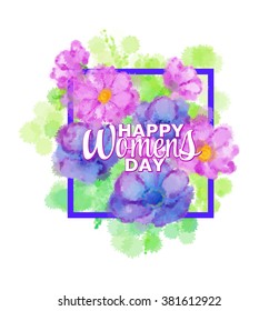 happy women day design, vector illustration eps10 graphic. Watercolor imitation hand draw background. Happy Women's Day lettering.
