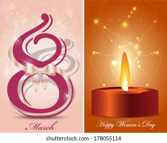 Happy Women Day Greeting Card with candle