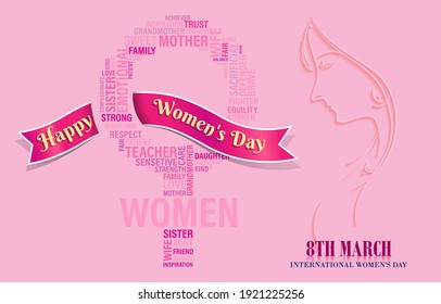 Happy Women Day greeting card, 8th march - International Women's Day.