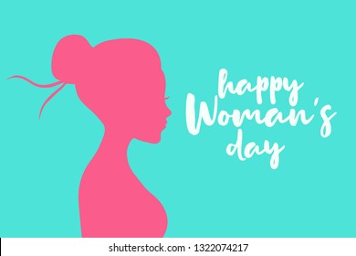 Happy Women Day holiday illustration. Paper cut girl head silhouette cutout with hand drawn spring and flower doodles. Horizontal format design ideal for web banner or greeting card. EPS10 vector. 