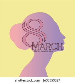 Happy Women Day holiday illustration. Paper cut girl head silhouette