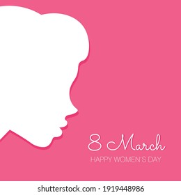 Happy Women Day holiday illustration. Woman head silhouette. 8 March