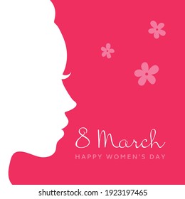 Happy Women Day holiday illustration. Woman head silhouette. 8 March