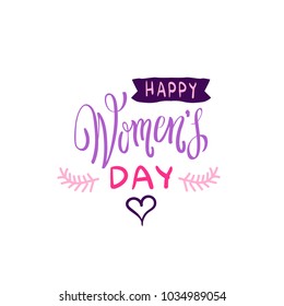 Happy Women Day Seal Design Stylish Sketch Lettering Hand Drawn Element On White Background Vector Illustration