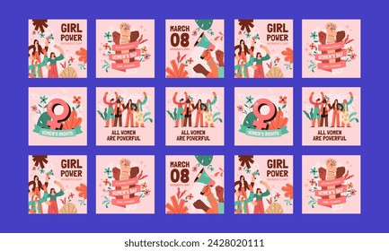 happy women day social media post vector flat design template