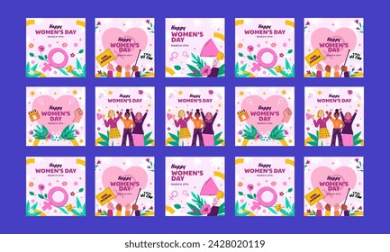 feliz día de la mujer en las redes sociales post vector plantilla de diseño plano