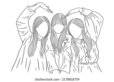 Happy Women group Girl Best Friend love line art hand drawn style illustration