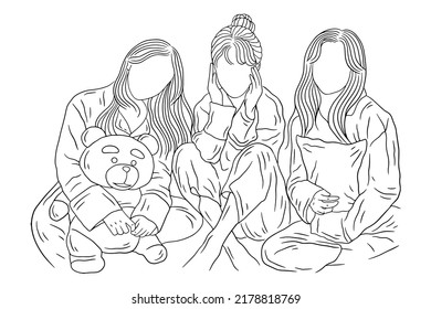 Happy Women group Girl Best Friend love line art hand drawn style illustration