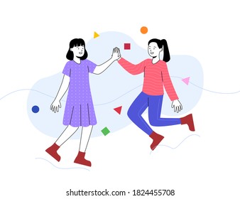 Happy Women High Five and Jumps Collaborate and Friendship Symbol