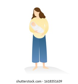 happy women holding her baby in arms. healthy baby, happy family, maternity leave, and happy motherhood. flat vector illustration