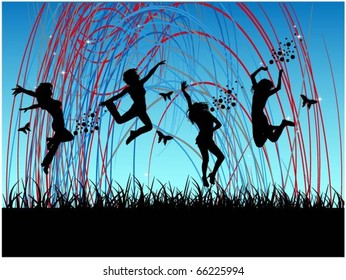happy women jumping vector