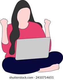 Happy women with laptop vector illustration