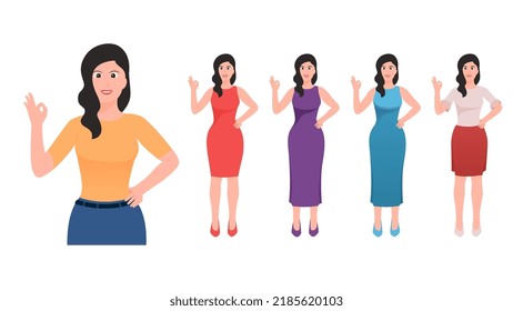 happy women making best gesture  with hand, flat hand gesture vector