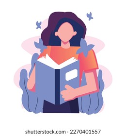 happy women reading a book vector flat style illustration