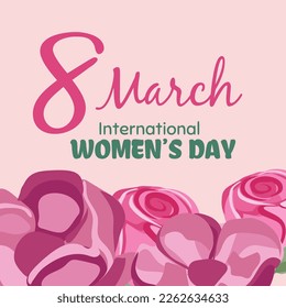 Happy women s day greeting card. Postcard on March 8. Text with flowers