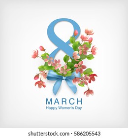 Happy women s day greeting card. Postcard on March 8. Text with flowers