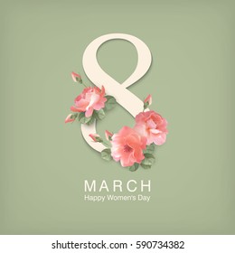 Happy women s day greeting card. Postcard on March 8. Text with flowers