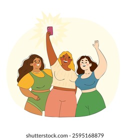 Happy Women Taking a Selfie Together. Friendship, body positivity, and self-love.