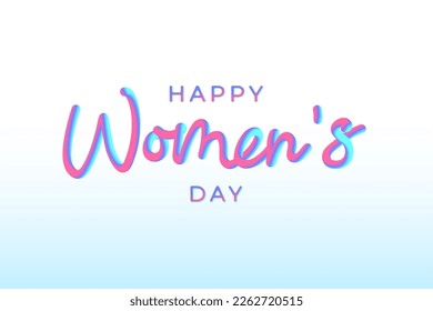 Happy Women's Day. 3d lettering. Handwritten text. Pink blue gradient. Vector illustration.