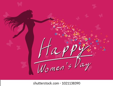 happy women's day 8 march pink butterfly on pink background sillouette