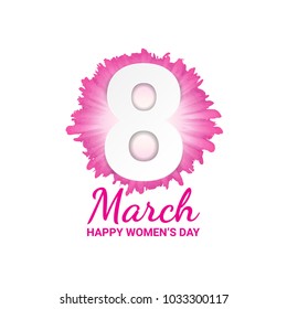 Happy Women's Day 8 March Lettering Text With Flower. Vector
